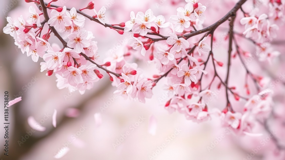 Pink sakura petals gently falling against a soft pink background, bloom, pink Pink sakura petals gently falling against a soft pink background, bloom, pink