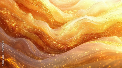 Golden waves of light create a mesmerizing illusion of flowing energy and mov...