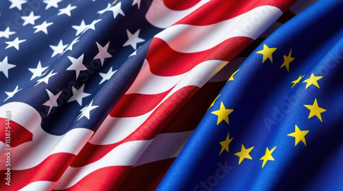 U.S. and EU Flags on a Smooth Blue Background