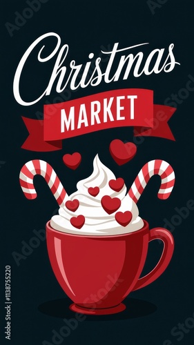 Elegant Christmas Market Banner with Festive Mug and Candy Canes Generative aI