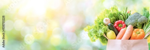 Close-up of fresh vegetables in a grocery bag with a soft blurred background. Concept of healthy living and organic produce.
