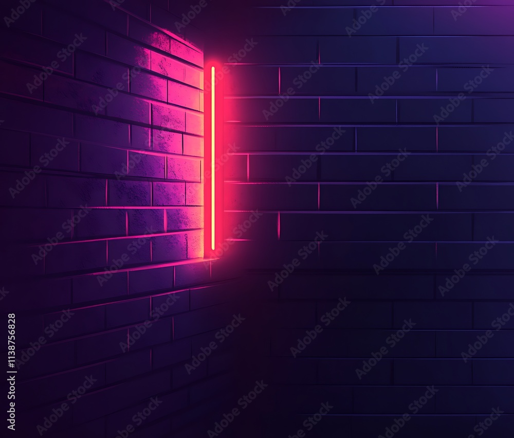 A vector-style abstract night scene featuring red and purple neon lights on a dark brick wall, with glowing design textures illuminated in a minimalist black studio space A vector-style abstract night scene featuring red and purple neon lights on a dark brick wall, with glowing design textures illuminated in a minimalist black studio space