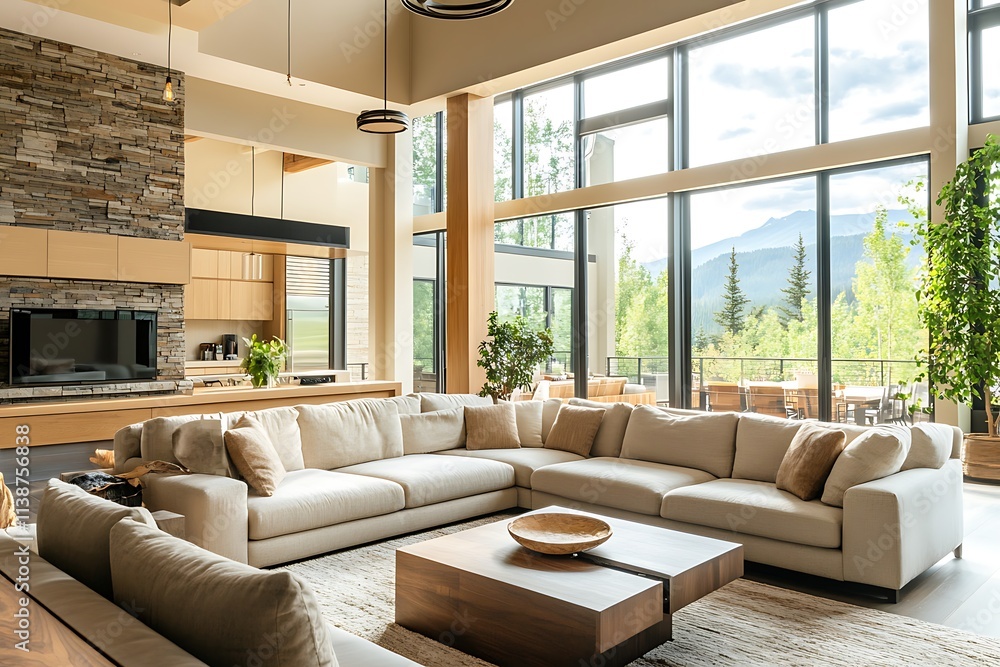 Naklejka premium Beautiful Modern Living room Interior with furniture's ,mockup frame , posters, wall -3d Rendering