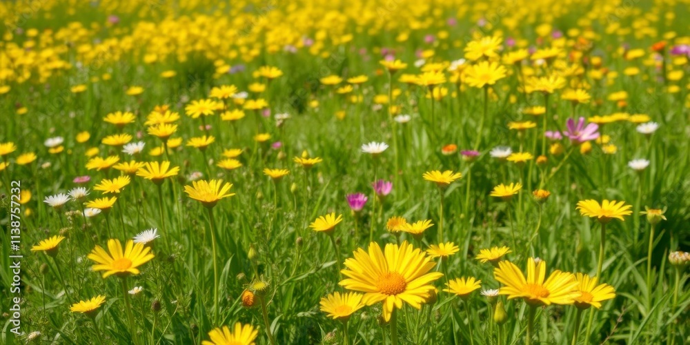 Vibrant yellow daffodil flowers swaying in a beautiful field under the bright sun, freshness, landscape, meadow Vibrant yellow daffodil flowers swaying in a beautiful field under the bright sun, freshness, landscape, meadow