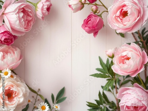 Wallpaper Mural Vintage style artificial flower wall background with pastel colored roses, peonies, and daisies, creating a romantic and whimsical atmosphere, atmosphere, pastel Torontodigital.ca