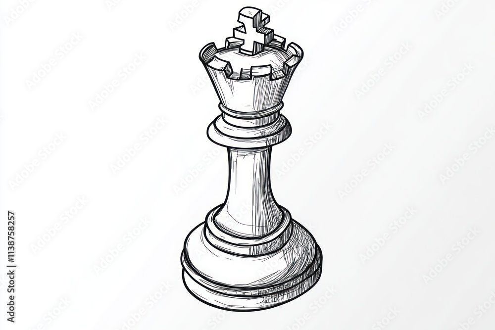 Fototapeta premium Hand-drawn sketch of a chess queen piece in perspective.