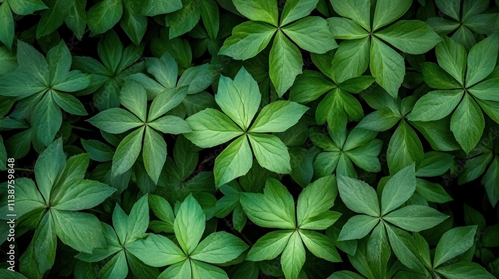 Symmetrical green foliage pattern with five leaflets. Symmetrical green foliage pattern with five leaflets.