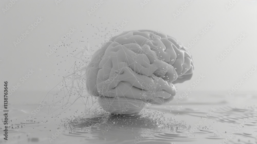Brain concept, neural network representation, digital innovation, artificial intelligence, futuristic design on a light grey background Brain concept, neural network representation, digital innovation, artificial intelligence, futuristic design on a light grey background