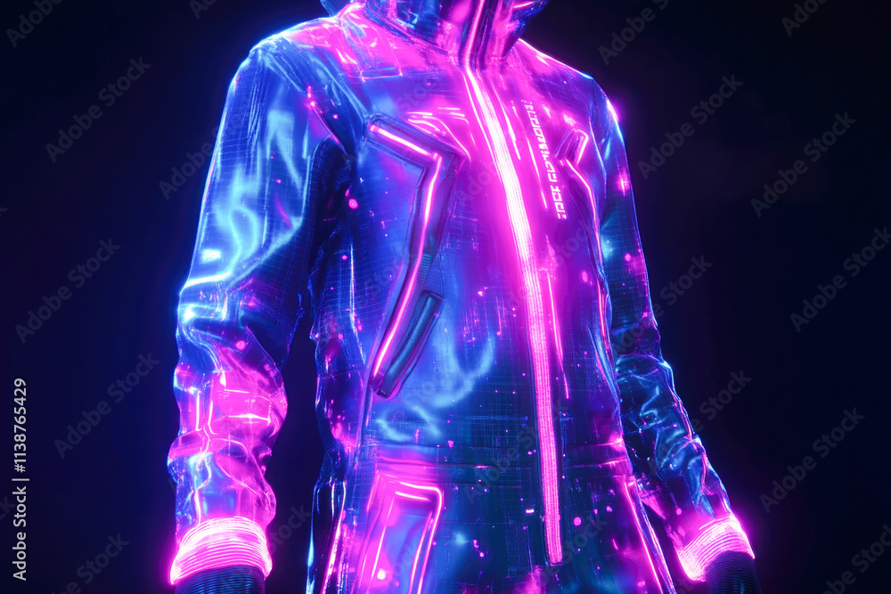 Futuristic neon jacket illuminated in blue and pink light Futuristic neon jacket illuminated in blue and pink light