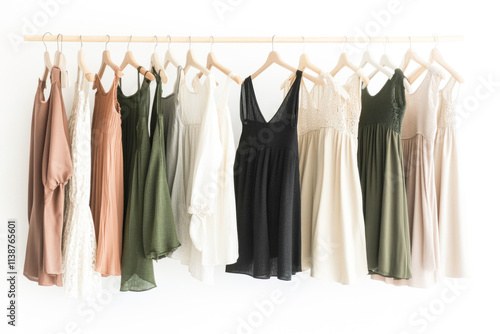 Wallpaper Mural Elegant collection of earth-toned dresses on wooden hangers for young women Torontodigital.ca