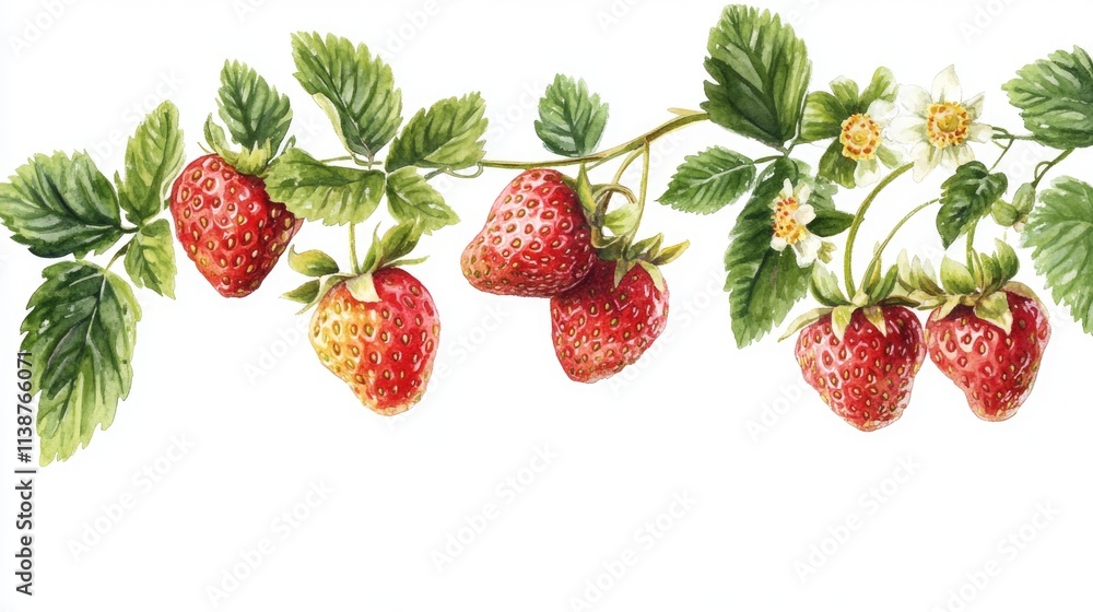 Strawberries with Leaves and Flowers Strawberries with Leaves and Flowers
