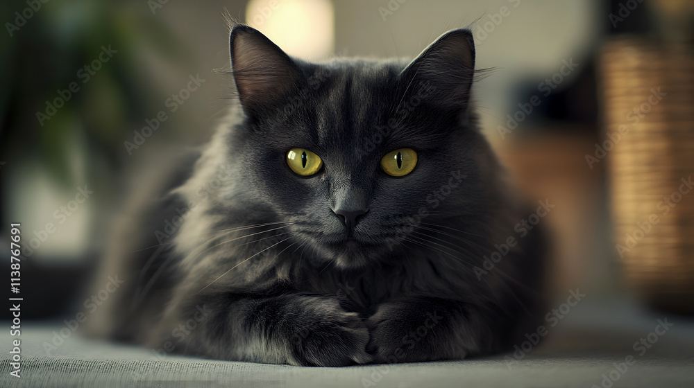 Gray cat sitting calmly