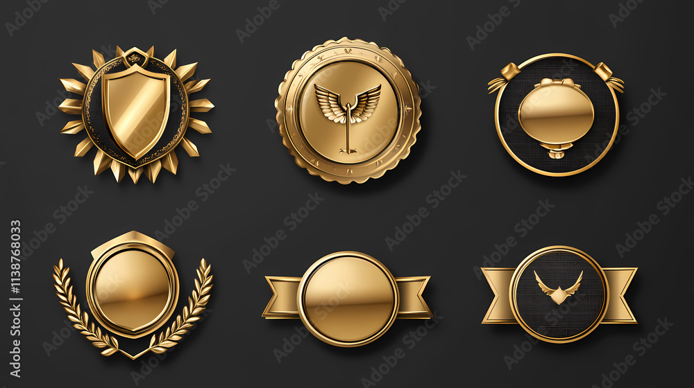 Png golden badge design element set, transparent background. Aureate. Illustration Png golden badge design element set, transparent background. Aureate. Illustration