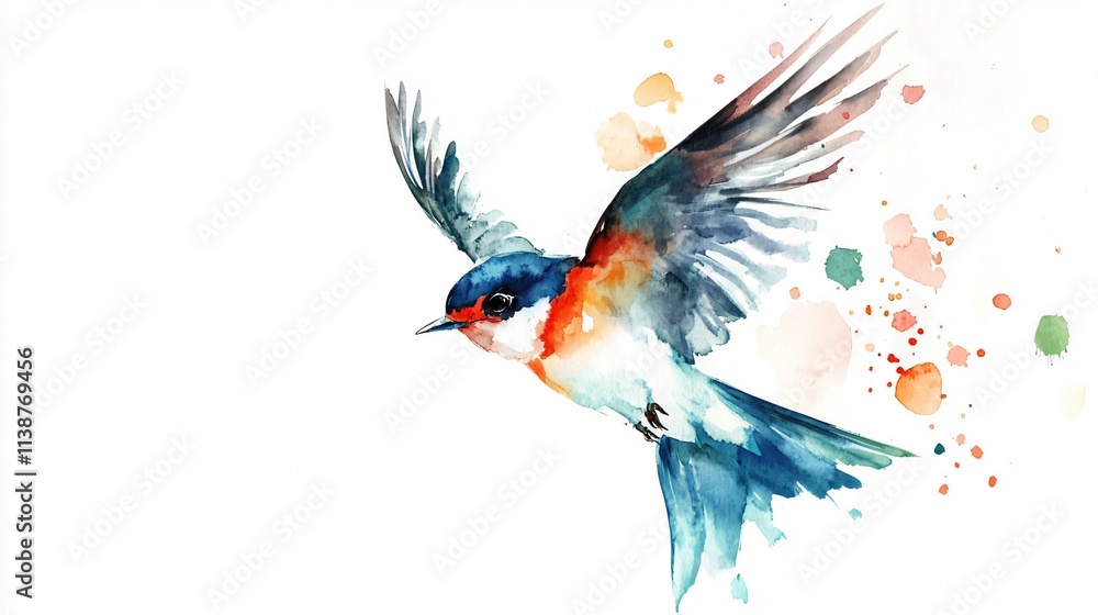 Obraz premium Watercolor Bird in Flight: A Colorful Painting of Freedom and Nature