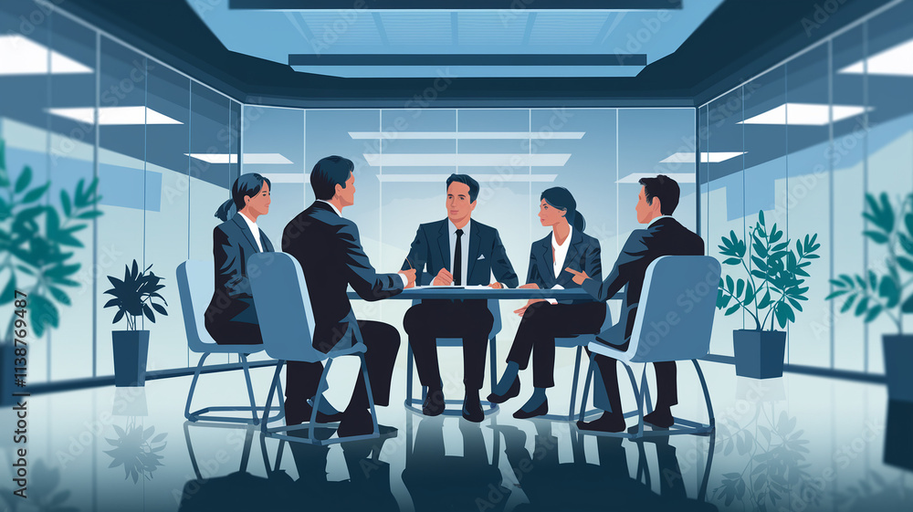Business Meeting In Modern Office With Four People Business Meeting In Modern Office With Four People