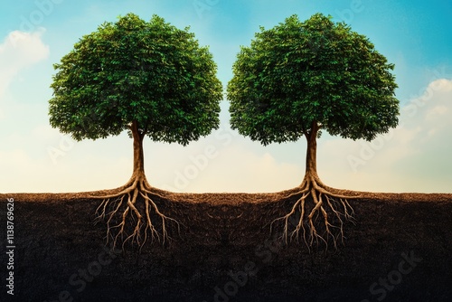 Wallpaper Mural Dual Trees Intertwined: Symbolizing Trust and Strong Partnership Through Shared Roots - A Concept of Collaboration and Growth Torontodigital.ca