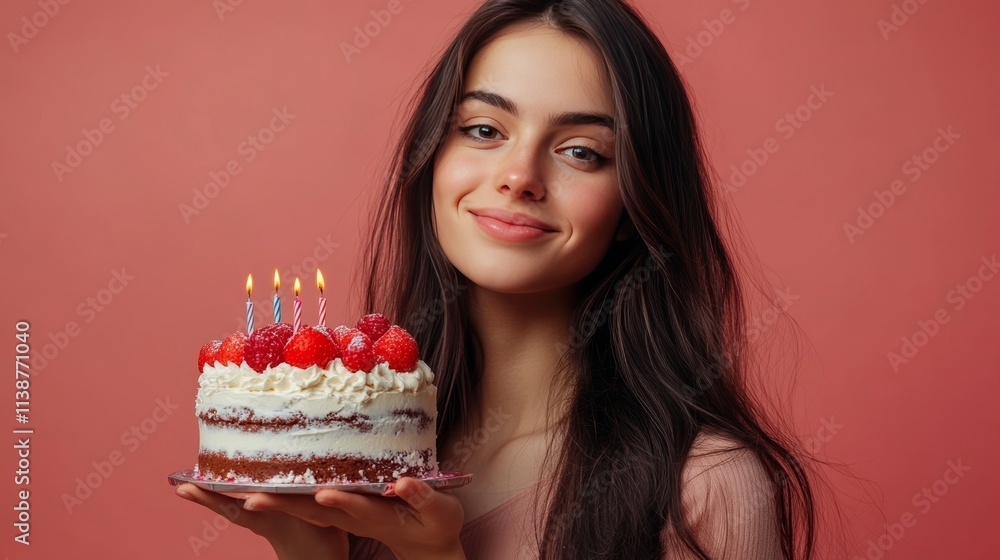 Birthday girl illustration. Beautiful young fashion brunette hair woman holding birthday cake. Birthday girl illustration. Beautiful young fashion brunette hair woman holding birthday cake.