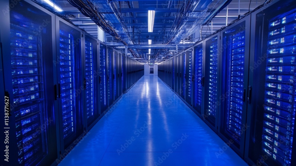3D Graphics Concept: Big Data Center Female Chief Technology Officer Using Laptop Standing In Warehouse, Activates Servers, Information Digitalization Starts. SAAS, Cloud Computing, Web Service 3D Graphics Concept: Big Data Center Female Chief Technology Officer Using Laptop Standing In Warehouse, Activates Servers, Information Digitalization Starts. SAAS, Cloud Computing, Web Service