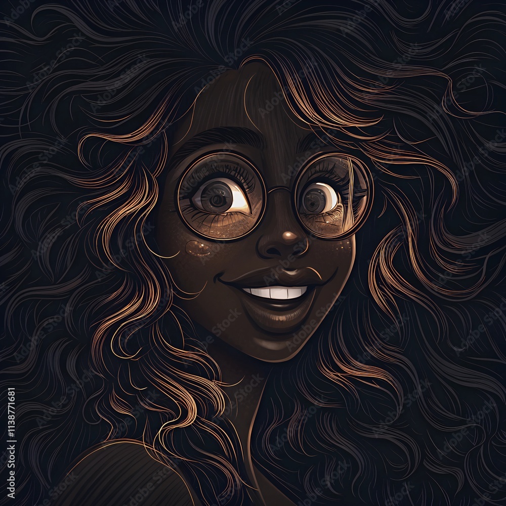 Woman with Curly Hair, Bright Eyes, and Cheerful Smile Woman with Curly Hair, Bright Eyes, and Cheerful Smile