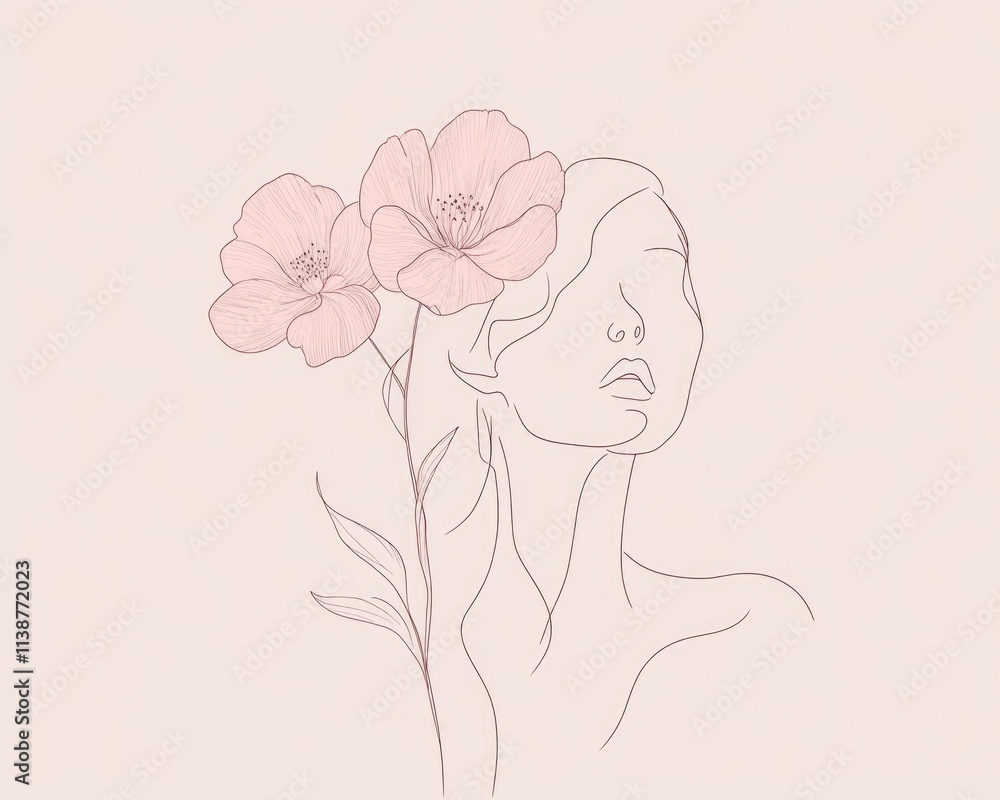 Pastel Elegance: A Floral Line Art Representation of Feminine Beauty in Abstract Aesthetic Pastel Elegance: A Floral Line Art Representation of Feminine Beauty in Abstract Aesthetic
