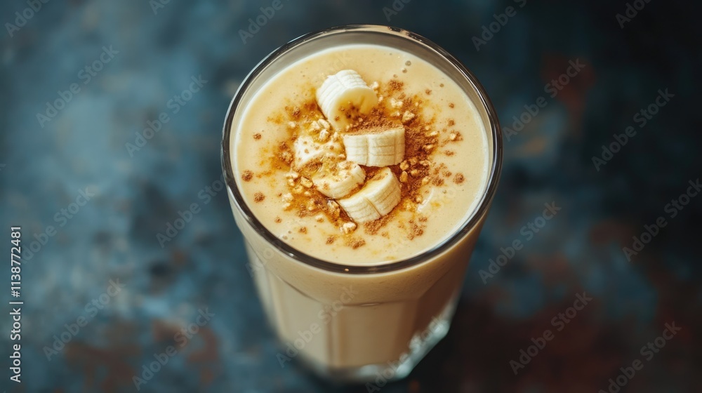 Refreshing Banana Smoothie in Clear Glass: A Top View of Fresh and Healthy Sweet Fruit Delight Refreshing Banana Smoothie in Clear Glass: A Top View of Fresh and Healthy Sweet Fruit Delight