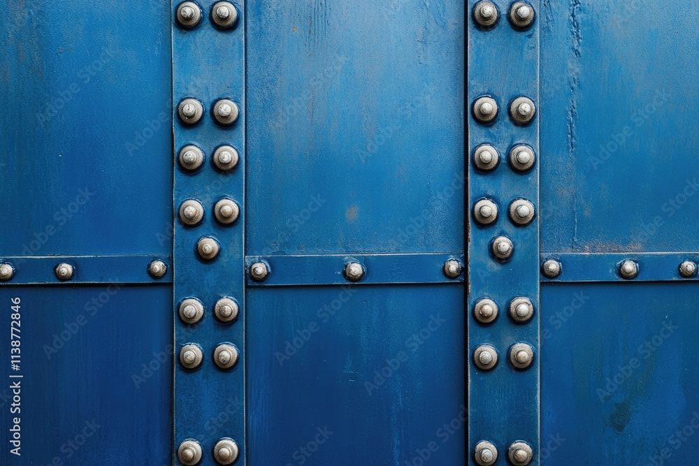 Fototapeta premium Riveted Metallic Plate: Blue Steel Surface with Industrial Texture