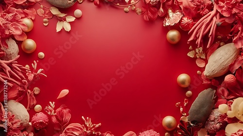 Red and Gold Festive Floral Frame Design