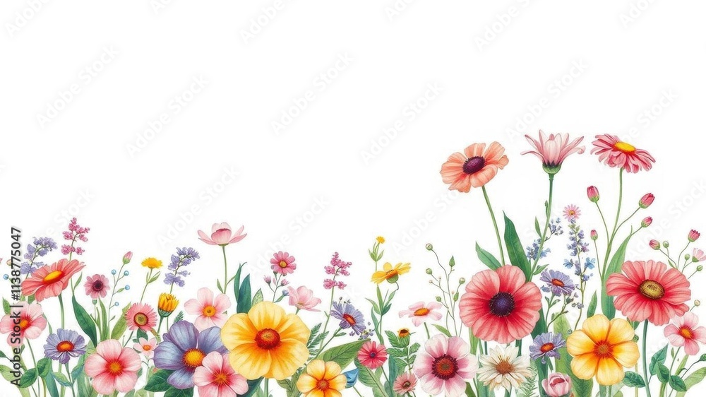 Beautiful watercolor illustration of vibrant flowers in full bloom, flowers, garden, summer Beautiful watercolor illustration of vibrant flowers in full bloom, flowers, garden, summer