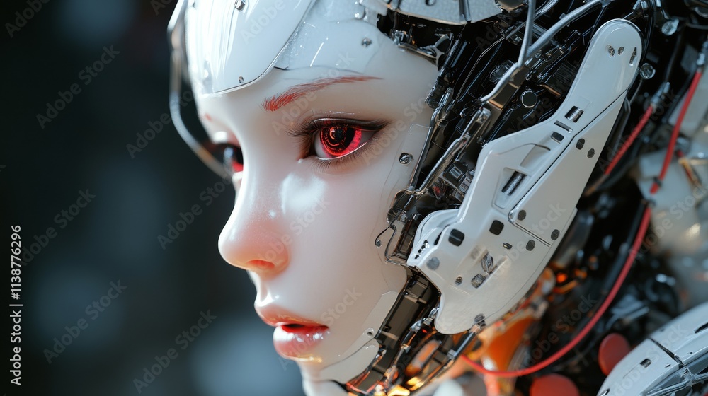 Fototapeta premium A female robot influencer generated with artificial intelligence that is streaming on Instagram