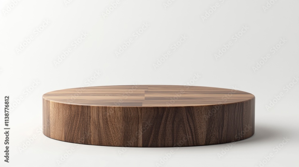 Minimalist Round Wooden Display Platform on White Background Minimalist Round Wooden Display Platform on White Background