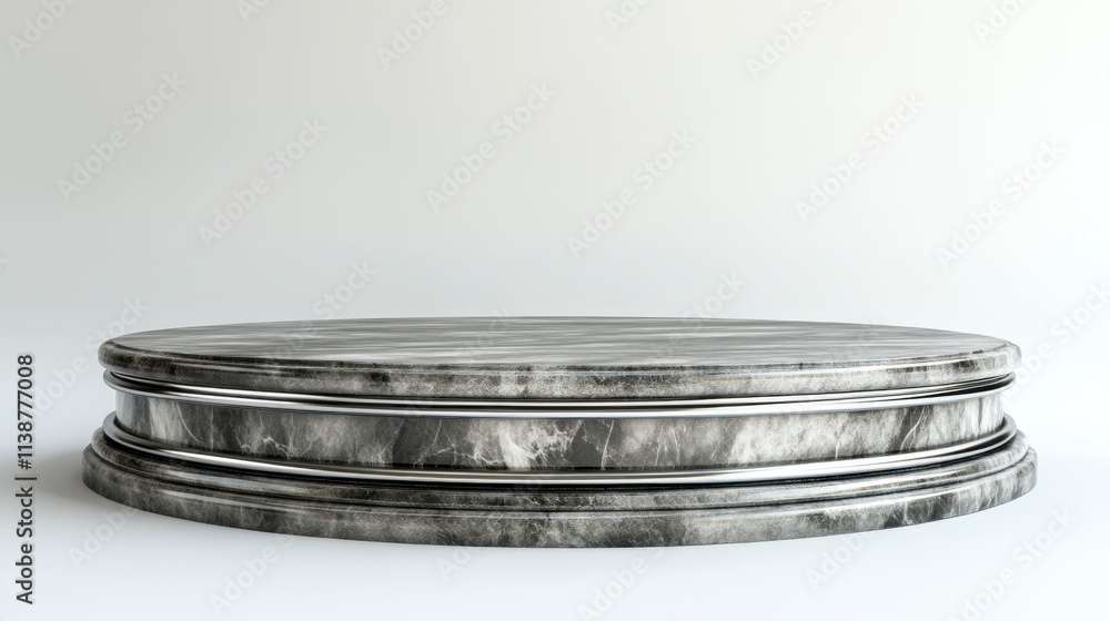 Elegant Grey Marble Pedestal with Chrome Accents - Product Display Mockup Elegant Grey Marble Pedestal with Chrome Accents - Product Display Mockup