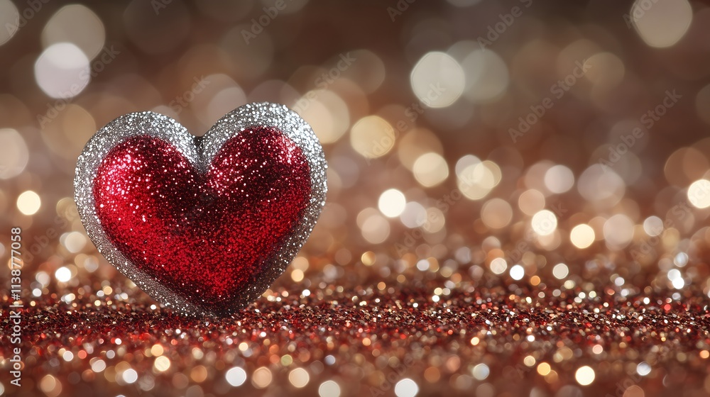 Glittering Red Heart for Valentine's Day on Sparkling Background Glittering Red Heart for Valentine's Day on Sparkling Background