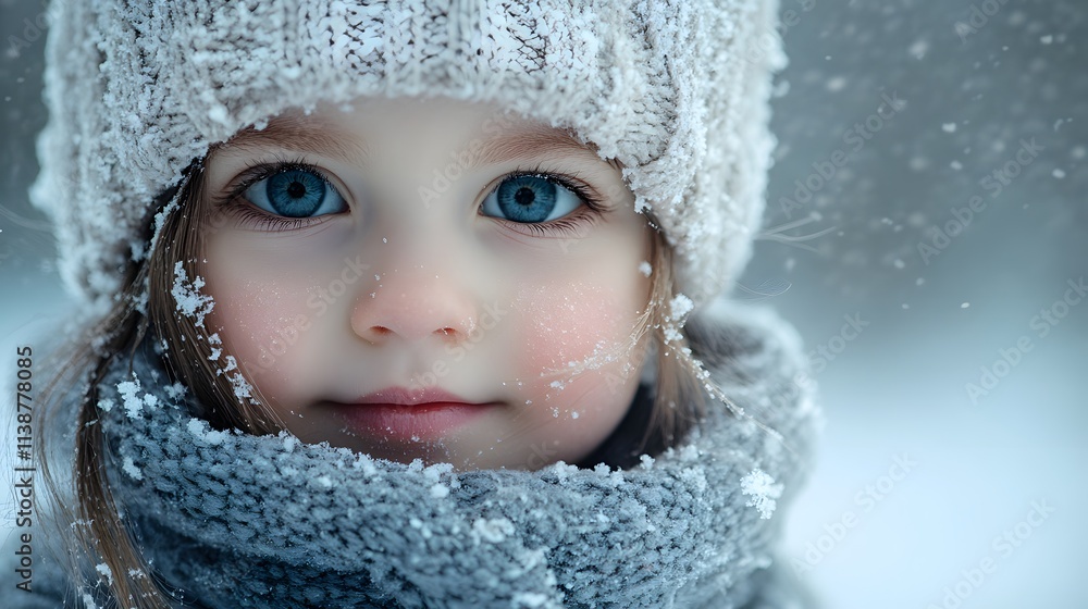 Adorable child with blue eyes in a winter wonderland, wrapped in warm clothes. Adorable child with blue eyes in a winter wonderland, wrapped in warm clothes.