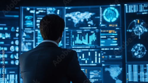 analyst manages the system database, and analysis data plans, and reports. shows a dashboard chart on the computer. research on platform digital technology. analytics business concept