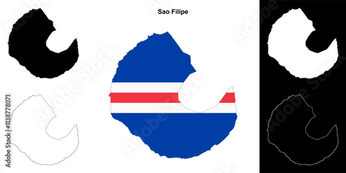 Sao Filipe municipality outline map set