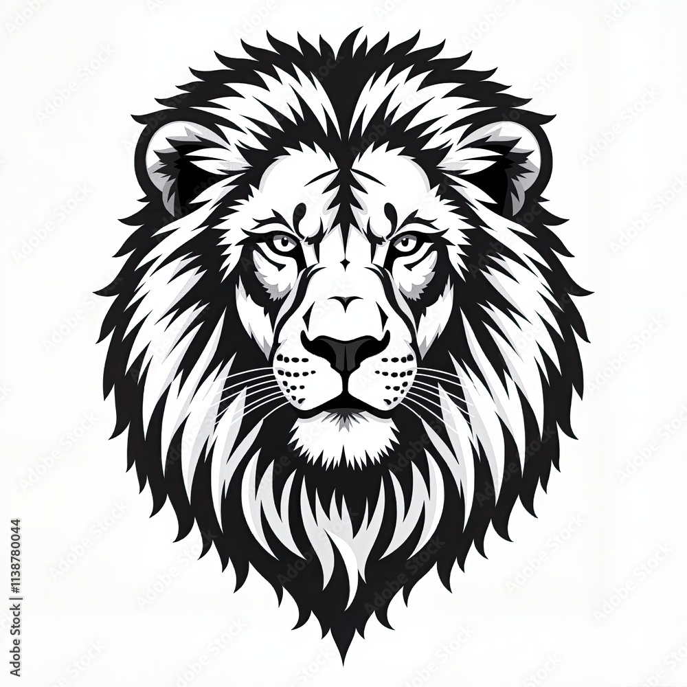 Black and White Lion Line Art Portrait, Bold Wildlife Print for T-Shirt Black and White Lion Line Art Portrait, Bold Wildlife Print for T-Shirt
