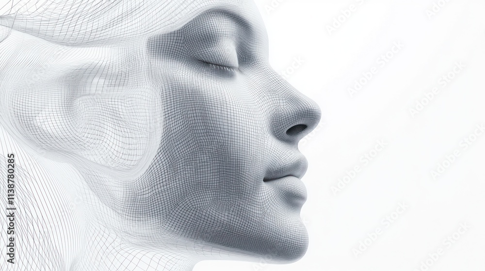 Profile of serene woman's face with white abstract lines. Profile of serene woman's face with white abstract lines.