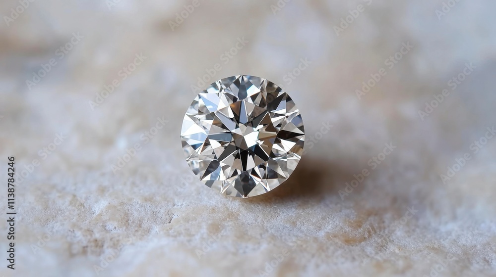 Sparkling Round Brilliant-Cut Diamond on Textured Stone Sparkling Round Brilliant-Cut Diamond on Textured Stone