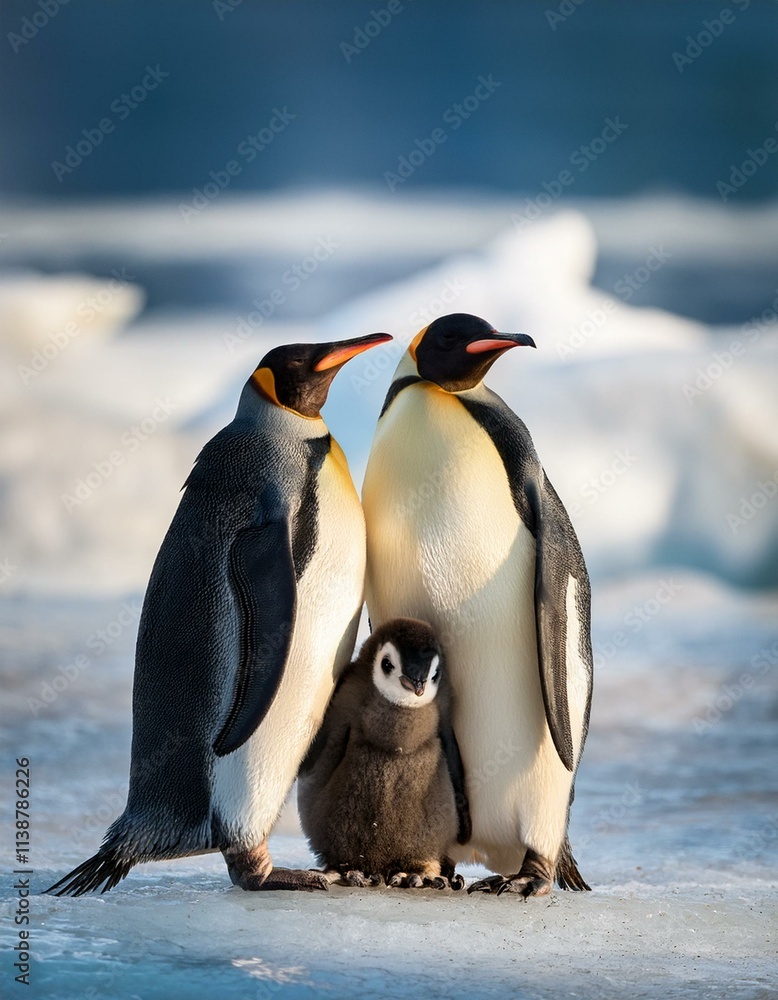 Fototapeta premium emperor penguin family, AI generated