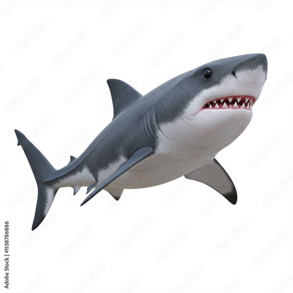Obraz premium The image is a 3D rendering of a side view realistic style shark on a white background