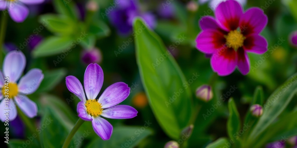 Vibrant purple flower petals and leaves, close-up, petal, flower Vibrant purple flower petals and leaves, close-up, petal, flower