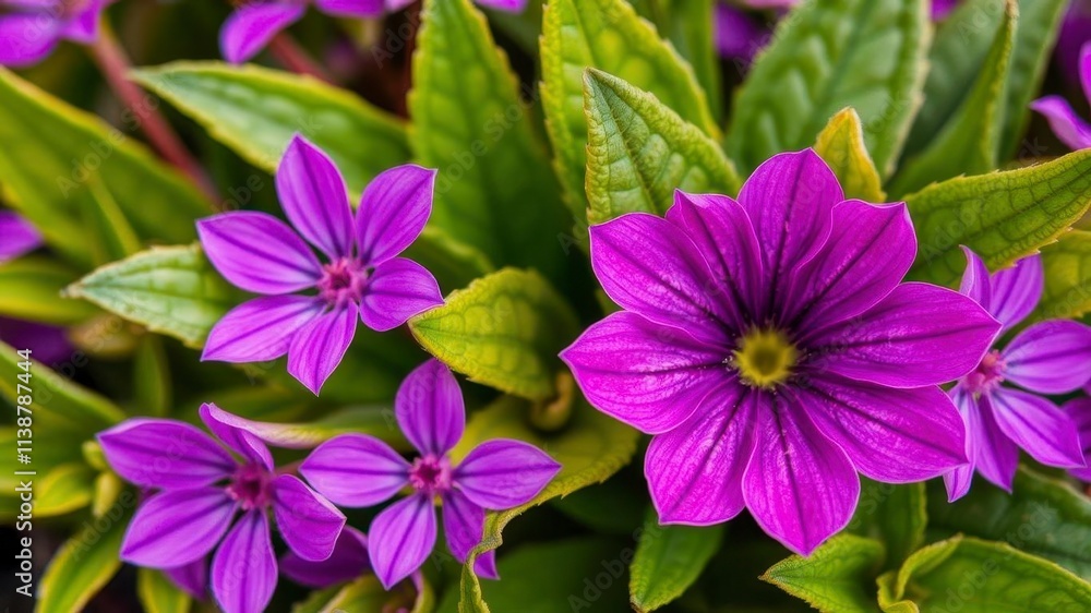Vibrant purple flower petals and leaves background, plant, fresh, colorful Vibrant purple flower petals and leaves background, plant, fresh, colorful