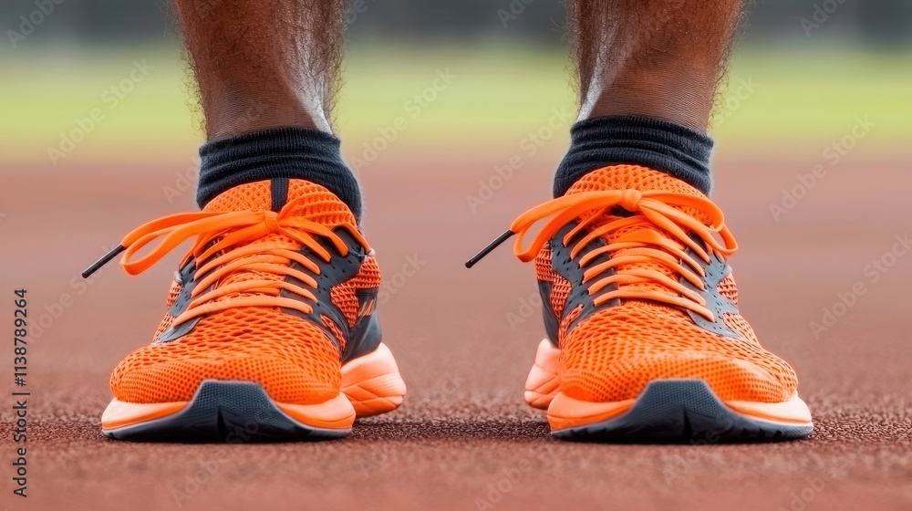 Fototapeta premium Running shoes in action athletic track sports photography outdoor environment close-up view fitness concept