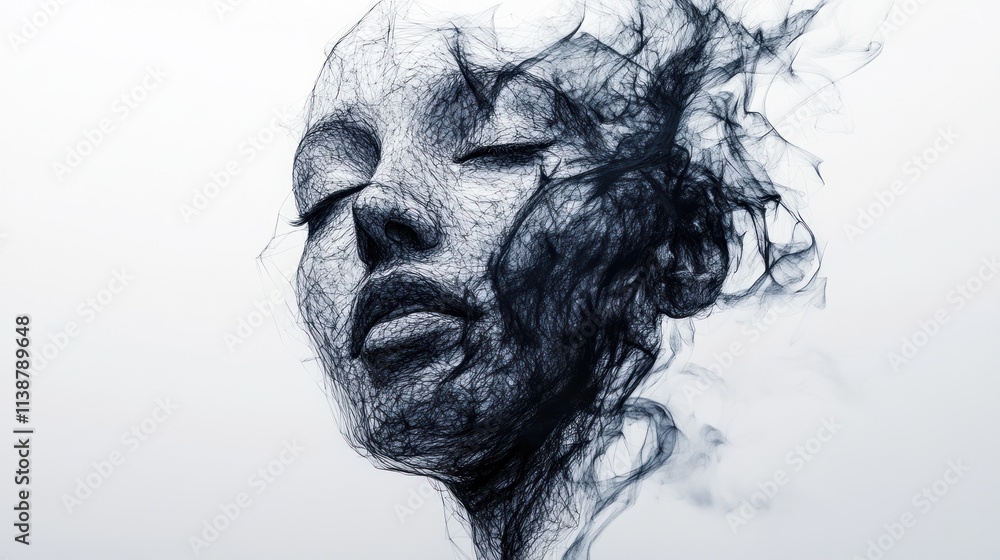Woman's face fading into smoke. Woman's face fading into smoke.