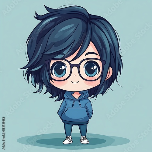 Cute anime girl with glasses. Kawaii character design. photo