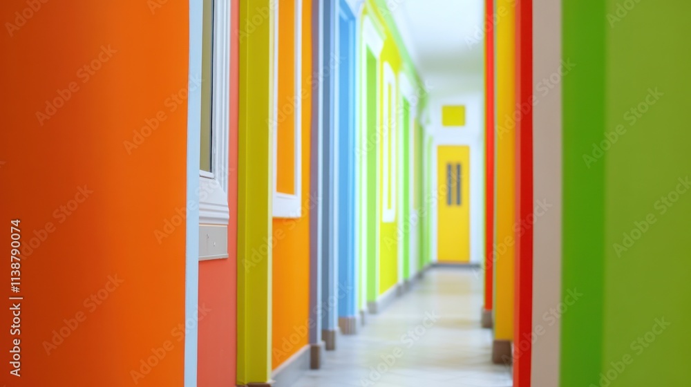 Fototapeta premium Colorful corridor with doors.