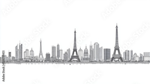 Europe skyline detailed silhouette. Trendy vector illustration, line art style.