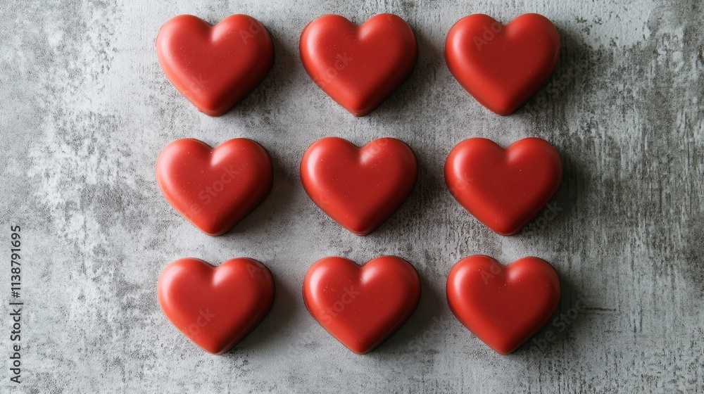 Nine Red Heart-Shaped Soaps on Gray Background - Valentine's Day Gift Nine Red Heart-Shaped Soaps on Gray Background - Valentine's Day Gift