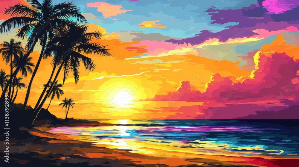 Silhouette of palm trees reaching into the colorful sky at sunset on keawakapu beach- kihei, wailea, maui, hawaii, united states of america Silhouette of palm trees reaching into the colorful sky at sunset on keawakapu beach- kihei, wailea, maui, hawaii, united states of america