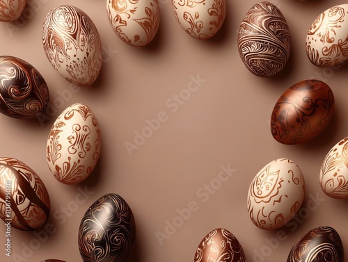 Chocolate Easter Eggs Background with Space for Text - Generative AI photo